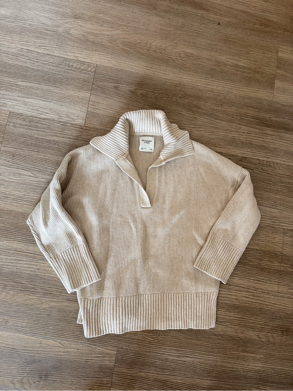 Cozy Cream Ribbed Collared Sweater - Abercrombie & Fitch